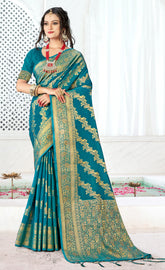 Beautiful Sky Blue Color Banarasi Silk Saree